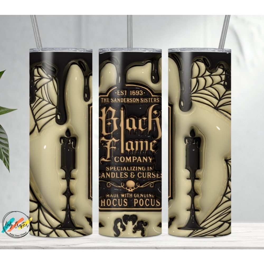 Black Flame Halloween 20oz Skinny Tumbler Custom W/ Metal Straw Double Insulated